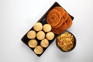 Diwali festival snacks or diwali food or diwali sweets ,diwali snacks chakali or chakli, laddu 