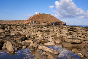 Rocky headland at low tide near Filey, East Yorkshire, UK