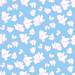 Vector seamless half-drop pattern, with leaves and flowers