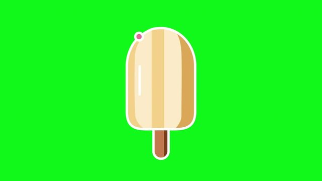 4k video of cartoon ice cream in a strip on green background.