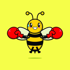 Cute Bee mascot cartoon playing sport with boxing gloves and cute stylish design 