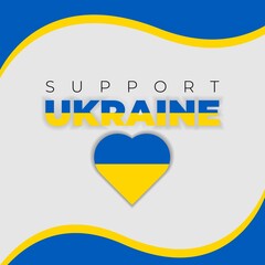 Support Ukraine. Vector banner for web and social media with blue and yellow color. Ukraine flag with heart shape.