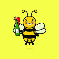Cute cartoon character Bee with soda bottle in modern cute style design 