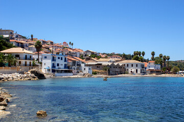 Fototapeta na wymiar Koroni, a coastal town in Messenia, Peloponnese, Greece. Sunny day with blue sky