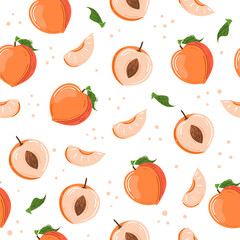 Vector seamless background with peaches. Trendy hand drawn textures. Modern abstract design. The print is well suited for textiles, Wallpaper and packaging.