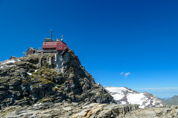 Panoramic view on the Zittelhaus Sonnblick Observatory on the summit of Hoher Sonnblick in the High...