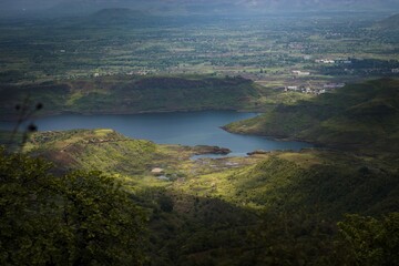 view of a lake from high above