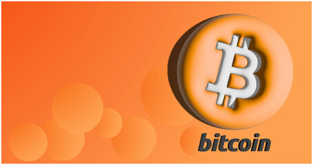 Obraz premium Vector volumetric 3d cryptocurrency coin Bitcoin on orange background with circules