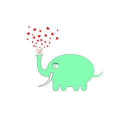 Abstract Kids drawing of an elephant with love heart symbols isolated on white background - vector illustration