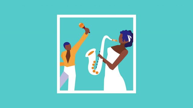 afro musicians couple playing instruments