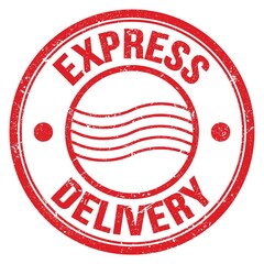 EXPRESS DELIVERY text on red round postal stamp sign