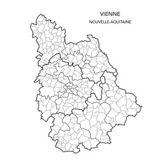 Vector Map of the Geopolitical Subdivisions of the French Department of Vienne Including Arrondissements, Cantons and Municipalities as of 2022 - Nouvelle Aquitaine - France - obrazy, fototapety, plakaty