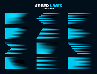 Blue comic speed lines collection. Straight and wavy motion elements for your design. Vector illustration.