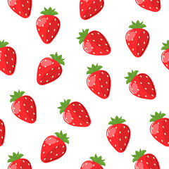 Seamless pattern with kawaii fruit drawing. Kids friendly pattern design with cute strawberries characters. The print is well suited for textiles, Wallpaper and packaging. Vector illustration.