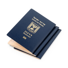 Stack of Israeli passports Darkons isolated on white