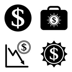 Dollar Flat Icon Set Isolated On White Background