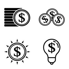 Obraz premium Dollar Flat Icon Set Isolated On White Background