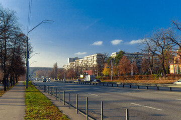 Highway through the residential areas of the city of Kyiv