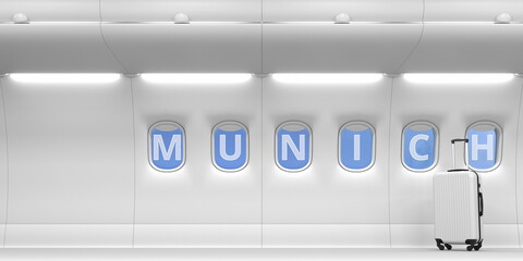 Plane portholes with MUNICH word, 3d rendering