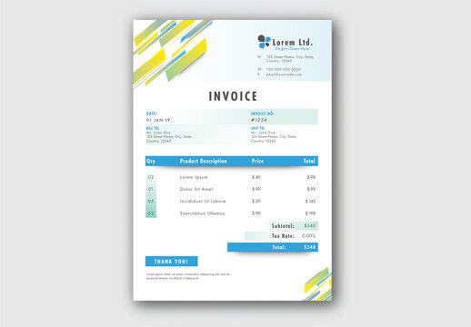Invoice Form Layout in White and Blue Color
