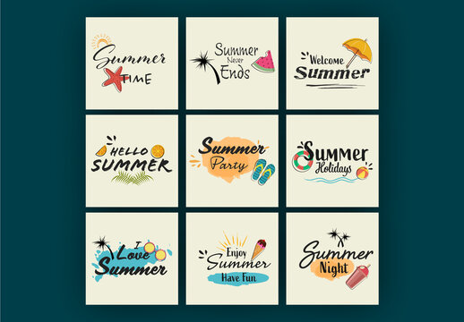 Summer Various Typography with Vector Illustration of Beach Elements