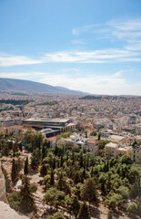 Fototapeta na wymiar Top view of Athens city buildings and hills, Greece.