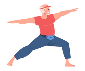 Senior Man Character Practicing Tai Chi and Qigong Exercise as Internal Chinese Martial Art Vector Illustration