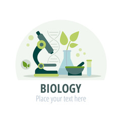 Biology and botany science concept. Microscope and other Objects - 497346761