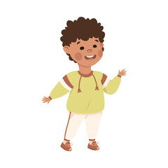 Little Boy Standing and Talking to Somebody Engaged in Friendly Communication Vector Illustration