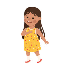 Little Girl Standing and Talking to Somebody Engaged in Friendly Communication Vector Illustration