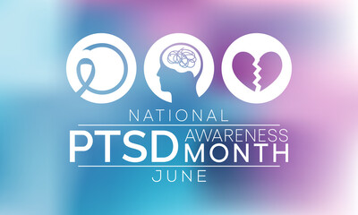 PTSD awareness month is observed every year in June. Posttraumatic stress disorder is a psychiatric disorder that may occur in people who have experienced or witnessed a traumatic event. vector art