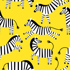 Seamless pattern with funny cartoon zebras