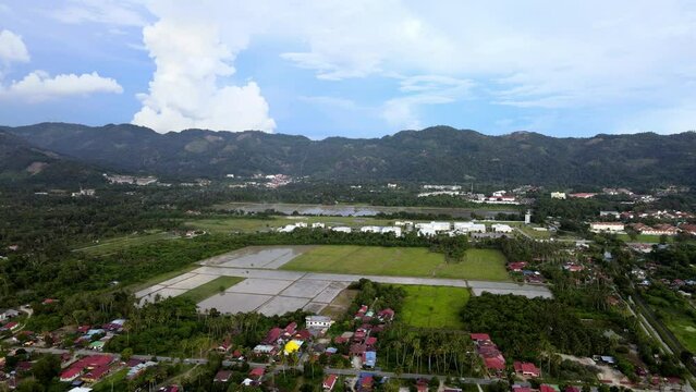 Aerial view paddy field at Malays kampung house