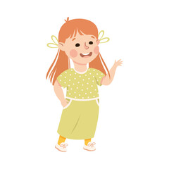 Little Girl Standing and Talking to Somebody Engaged in Friendly Communication Vector Illustration