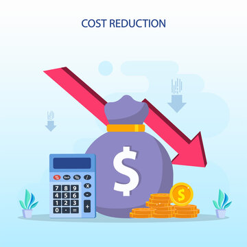 Cost reduction illustration concept with tiny people. Sales decline, crisis financial.