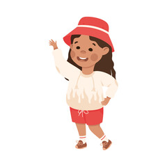 Little Girl Standing and Talking to Somebody Engaged in Friendly Communication Vector Illustration