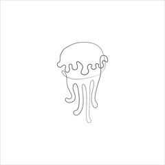 Jellyfish continuous line drawing, tattoo, print and logo design, beautiful aquarium fish silhouette single line on a white background, isolated vector line art illustration.