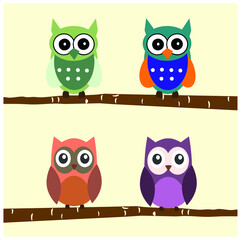 Owl sitting on a branch, vector . scholar owl