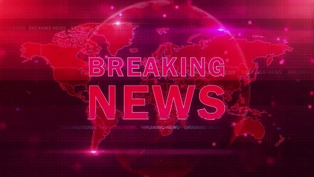 4K Breaking News Template intro TV broadcast news show program Loop Background. 3D text and badge, futuristic global spinning earth cyber. Studio Background, News Report. World Live News animation.