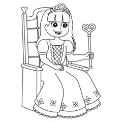 Princess Coloring Page Isolated for Kids