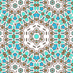 Abstract Pattern Mandala Flowers Art Colorful Blue Turquoise Brown 333