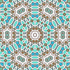 Abstract Pattern Mandala Flowers Art Colorful Blue Turquoise Brown 332