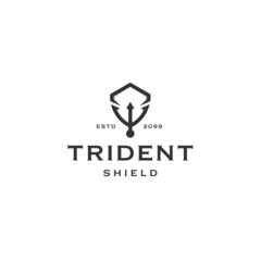 Trident and shield logo icon design template flat vector