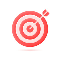 3d target icon in the center of which the arrow hit. the concept of achieving a goal in life or business.