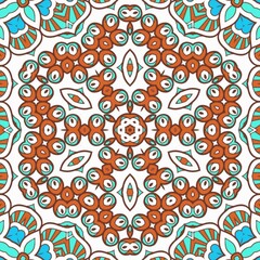 Abstract Pattern Mandala Flowers Art Colorful Blue Turquoise Brown 305