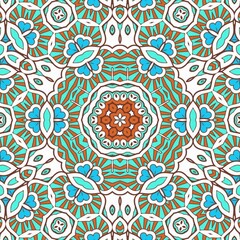 Abstract Pattern Mandala Flowers Art Colorful Blue Turquoise Brown 291