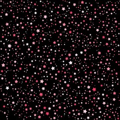Pink stars pattern on the black background. Vector illustration