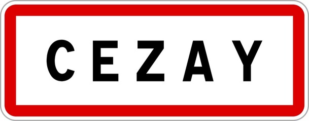 Panneau entrée ville agglomération Cezay / Town entrance sign Cezay