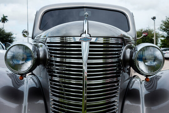 Close up view of a beautifully restored 1938 Chevrolet model Coupe