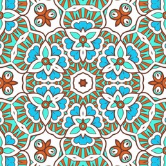 Abstract Pattern Mandala Flowers Art Colorful Blue Turquoise Brown 250